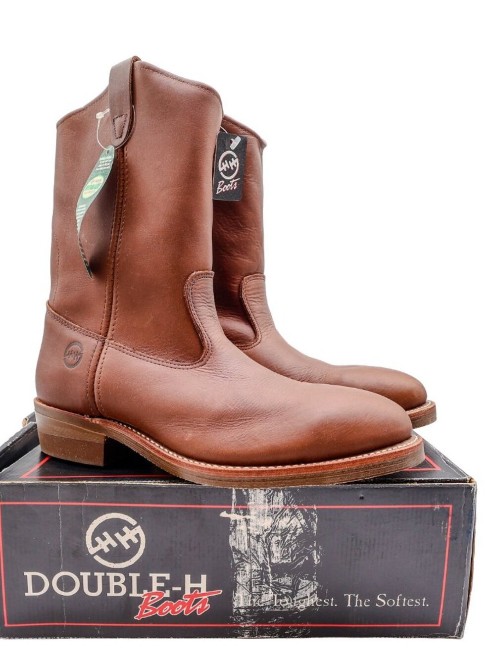 Vintage Double-H Boots Mens 11 D Brown Leather Steel Toe Wellington USA 2655 NWB